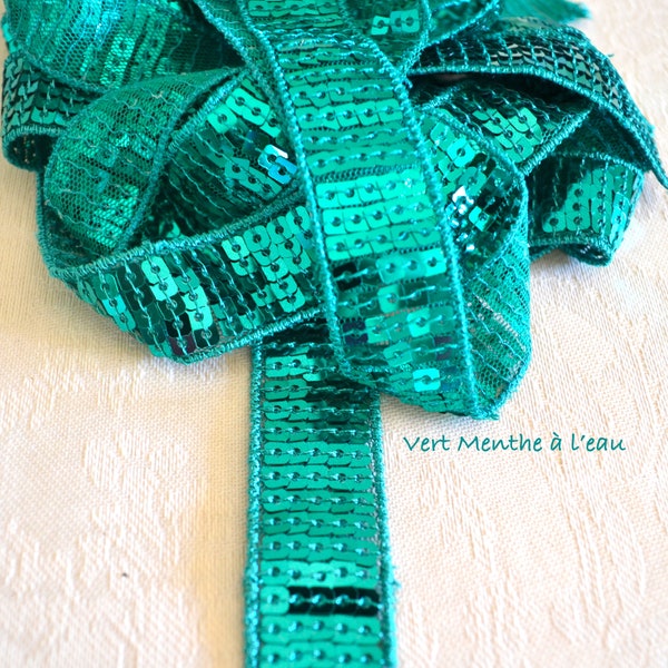 Ribbon "Green Mint with water" Sequin, Vanessa Bruno, 2cm or 4cm, Glitter