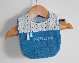 Babero de nacimiento personalizado, reversible, varios estampados, amarillo, azul, rosa, menta, regalo de nacimiento, bautizo, babero con broche de nombre