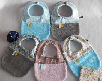 OUTLET - Handmade birth bib, reversible cotton bib, various patterns and colors, hand-sewn birth gift, baby bib