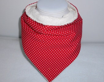 Bavoir foulard à POIS orange, rouge ou rose, grand bavoir foulard, enfant, adolescent, adulte, femme, handi-bavouille, special needs bibs