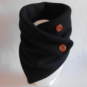 Calentador de cuello de polar negro, calentador de cuello de invierno, bufanda de botones, cuello de invierno elegante, cuello negro para adultos, hombre, mujer, adolescente o niño revers noir