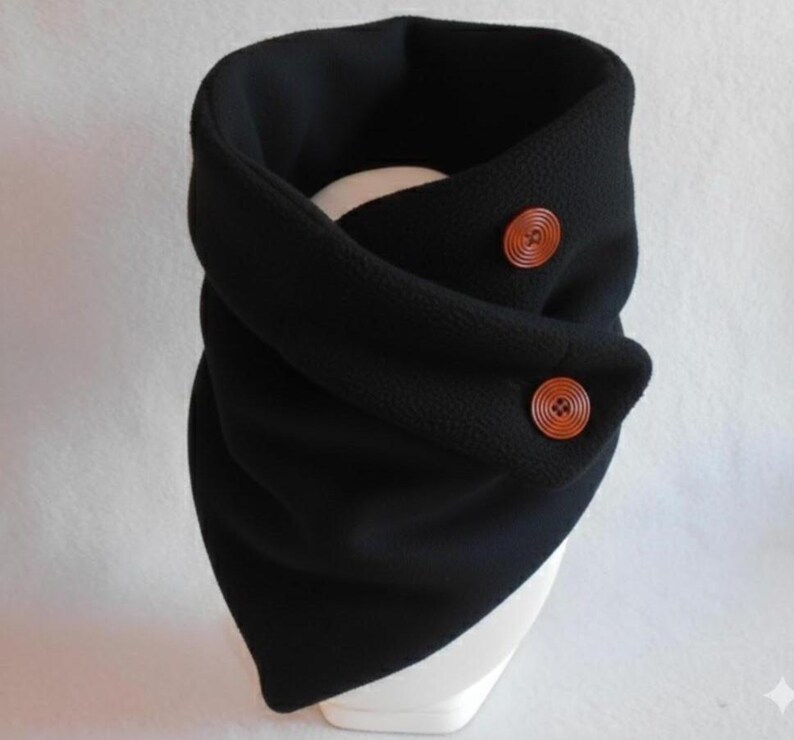 Calentador de cuello de polar negro, calentador de cuello de invierno, bufanda de botones, cuello de invierno elegante, cuello negro para adultos, hombre, mujer, adolescente o niño revers noir