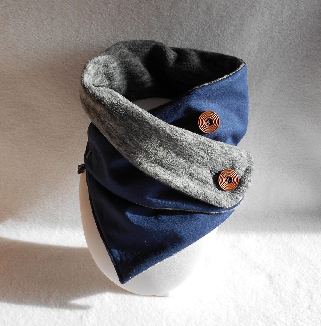 Navy Blue Fleece Neck Warmer, Winter Neck Warmer, Button Scarf