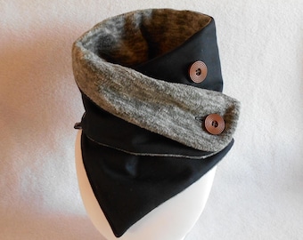 Calentador de cuello de polar negro, calentador de cuello de invierno, bufanda de botones, cuello de invierno elegante, cuello negro para adultos, hombre, mujer, adolescente o niño