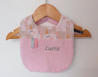 Dorsal de parto personalizado y reversible, unicornio rosa o panda verde, regalo de nacimiento niña, niño, bautismo, babero con nombre