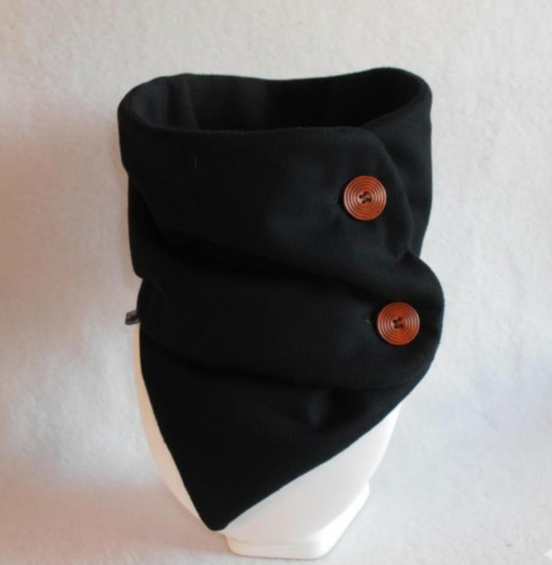 Calentador de cuello de polar negro, calentador de cuello de invierno, bufanda de botones, cuello de invierno elegante, cuello negro para adultos, hombre, mujer, adolescente o niño imagen 5