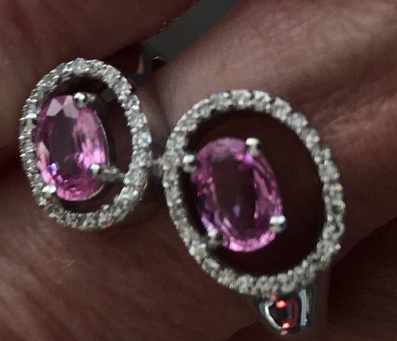 Hot Pink Sapphire and Diamond White Gold Ring - image 1