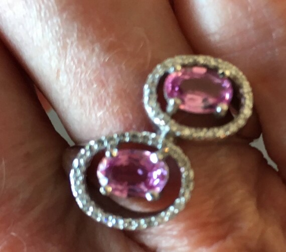 Hot Pink Sapphire and Diamond White Gold Ring - image 4