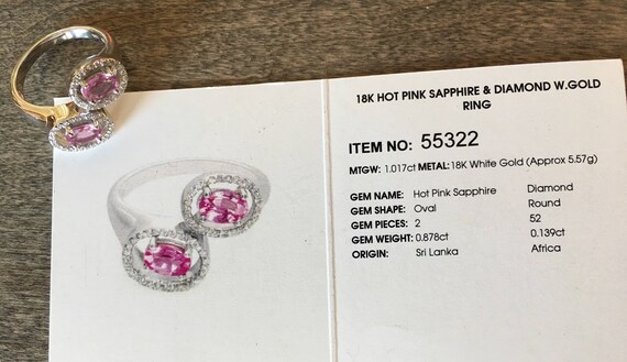 Hot Pink Sapphire and Diamond White Gold Ring - image 5