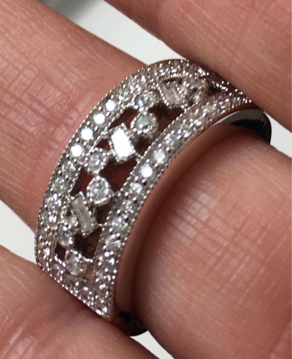 Modern edgy diamond white gold band ring