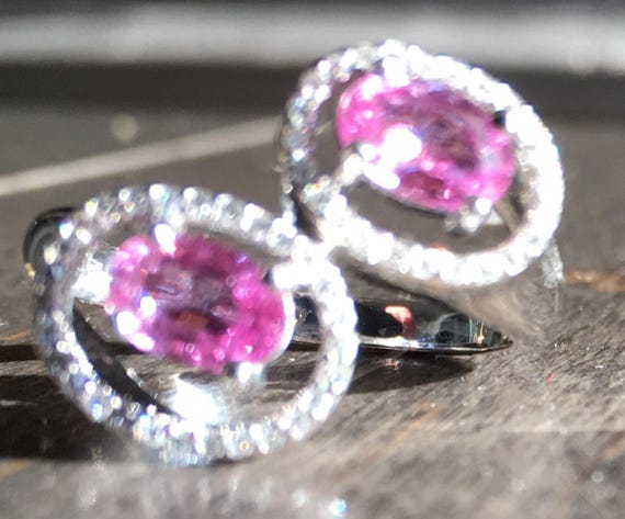 Hot Pink Sapphire and Diamond White Gold Ring - image 2