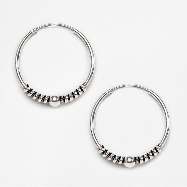 Silver Boho Hoop Earrings, Minimal Tribal Hoops, Everyday Staring Silver Hoop Earrings