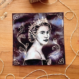 Queen Elizabeth II - Lilibet - A5 square Art print on Cotton paper, Portrait of a queen to remember, Queen of England, Art nouveau inspired