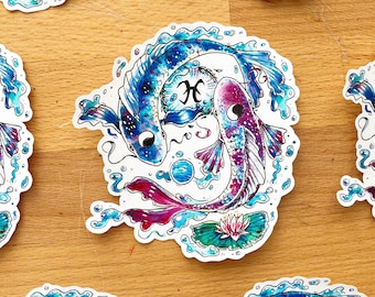 Vissen Sticker, mat Vinyl - Horoscoop, Dierenriem, Sterrenbeeld - Verjaardagscadeau - Element Water, De twee vissen