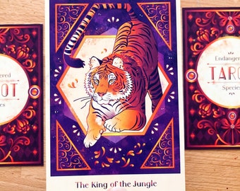 Tarot Card, Tiger, King of the Jungle, Endangered Species Tarot, Vector Illustration Design - Donate and protect wildlife
