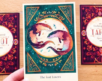 Tarot Card Otters, The lost Lovers, Endangered Species Tarot, Vector Illustration Design - Donate and protect wildlife