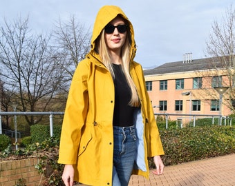 Charcoal Fashion Women Yellow/Mustard Premium Water Resistant PU Rubber Raincoat Parka.Outdoor&Festival.New UK 8 10 12 14 16 18 more colours