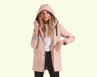 Charcoal Fashion Women Dusty Pink Premium Water Resistant PU Rubber Raincoat, Outdoor & festival. New, Sizes UK 8 10 12 14 16 18 20 22 24 26