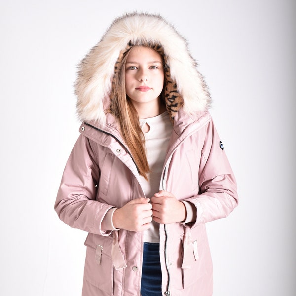 Parka d'hiver en queue de poisson doublée de fausse fourrure hydrofuge pour fille à la mode anthracite (GCFW06-PK)