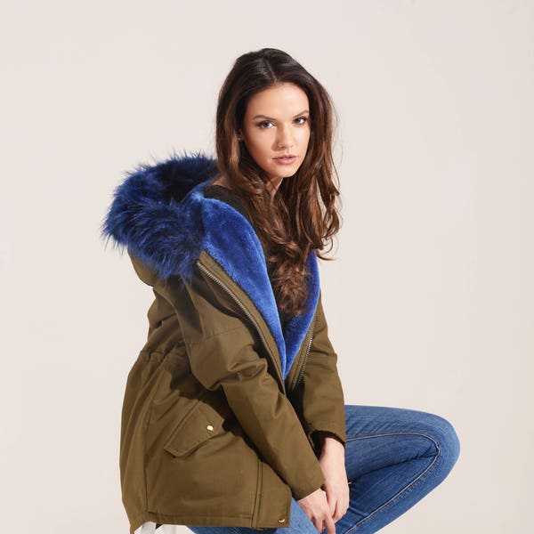 Parka d'hiver femme anthracite doublée en fausse fourrure (06WJ19 CARNATION-B)