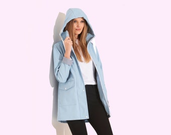 Charcoal Fashion Women Dusty Blue Premium Water Resistant PU Rubber Raincoat. Outdoor & festival. New, Sizes UK8 10 12 14 16 18 20 22 24 26