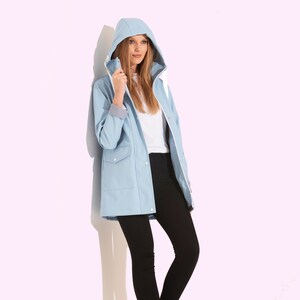 Charcoal Fashion Women Dusty Blue Premium Water Resistant PU Rubber Raincoat. Outdoor & festival. New, Sizes UK8 10 12 14 16 18 20 22 24 26