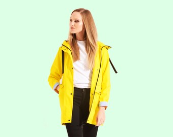 Charcoal Fashion Women Yellow Premium Water Resistant PU Rubber Raincoat.Outdoor&Festival. New UK 8 10 12 14 16 18 20 22 24 26 more colours