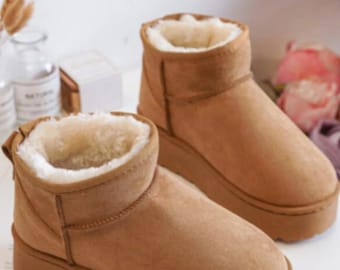 New Kid's Tan Suede Platform Fur Lined Low Ankle Boots.More Colors&Sizes.Casual,Comfy.Outdoor Activities.EU31 32 33 34 35 36,Great Gift Idea