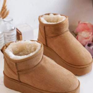 New Kid's Tan Suede Platform Fur Lined Low Ankle Boots.More Colors&Sizes.Casual,Comfy.Outdoor Activities.EU31 32 33 34 35 36,Great Gift Idea