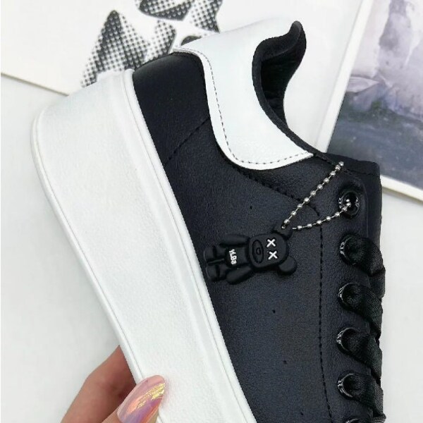 New Women Black Leather High Platform Shoelace Trainer Sneaker.  Water Repellent,Outdoors,Casual,Walking.Holiday,Sightseeing,UK3 4 5 6 7 8