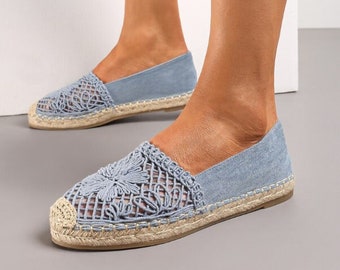 Women’s Casual Blue Raffia Platform Espadrilles Mule Sliders.More Colours, Comfy, light weight,Slide in.Daily Life, EU 36-41,Great Gift Idea