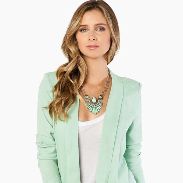 Women Mint Casual Semi Formal Ruched Sleeves Stretch Blazer.More Colours,Classic Work wear,New,Plus Sizes,UK8 10 12 14 16 18 20
