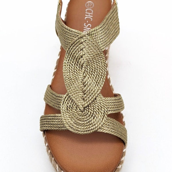 Women’s Casual Metallic Gold Espadrille Raffia High Platform Wedge Heel Slide In Sandals.Holiday,Going Out. Daily Life, EU 36 37 38 39 40 41