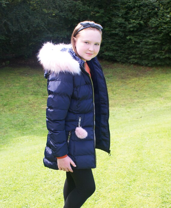 girls navy puffa coat