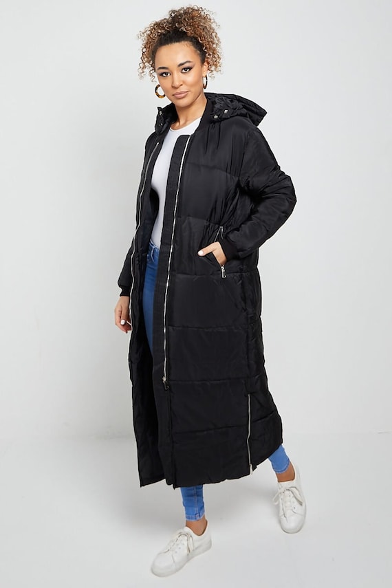 New Women Water Resistant Black Oversized Quilted Maxi Hooded Duvet Puffer  Coat . Weather Gears, Windproof, Casual, Keep Warm. UK 8 10 12 14 