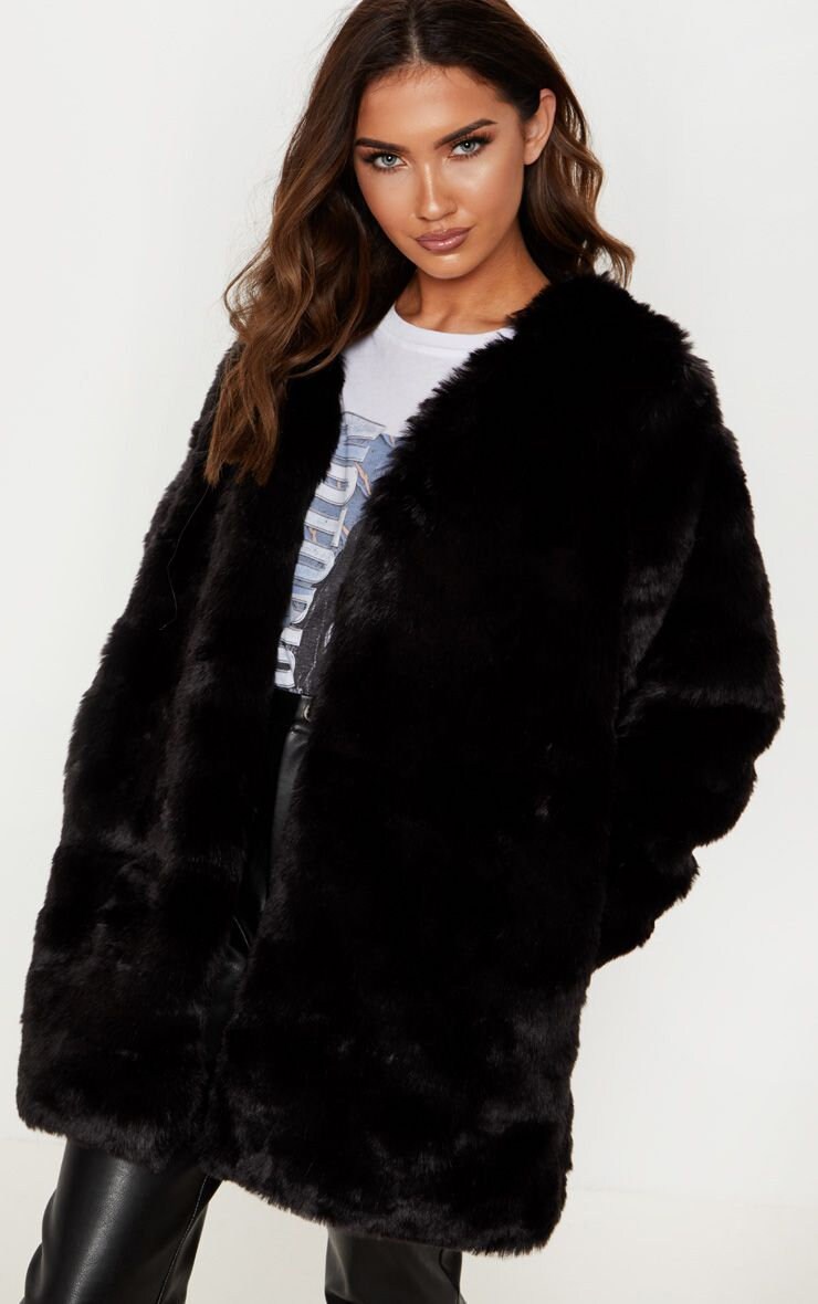 Charcoal Fashion Women's Oversize Collarless Midi Faux Fur - Etsy UK