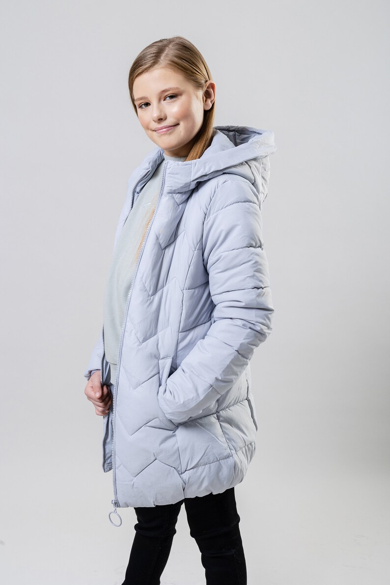 Anthrazit Mode Mädchen Zick-Zack Midi Länge Winter Mantel GJW05-DP Lilac