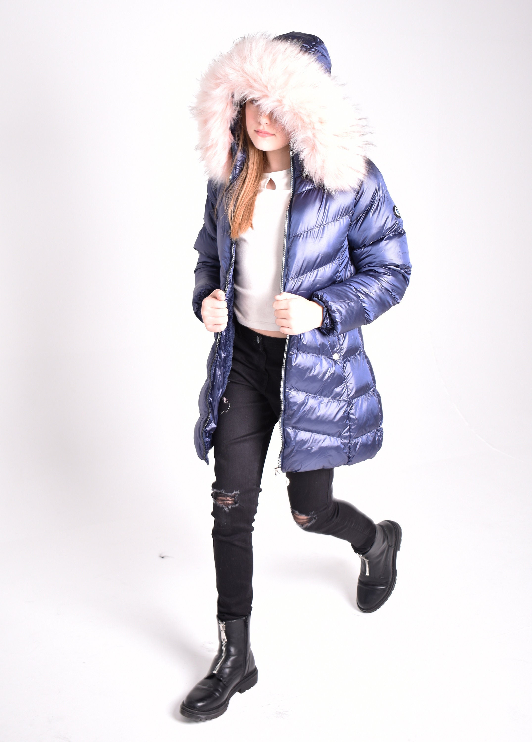 Womens Faux-Fur Hood Long Puffer Coat 900 Fill Down Jacket Black ...