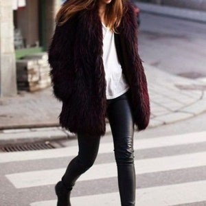 Charcoal Fashion Women's Oversize Collarless Midi Faux Fur Coat FURCOAT ...