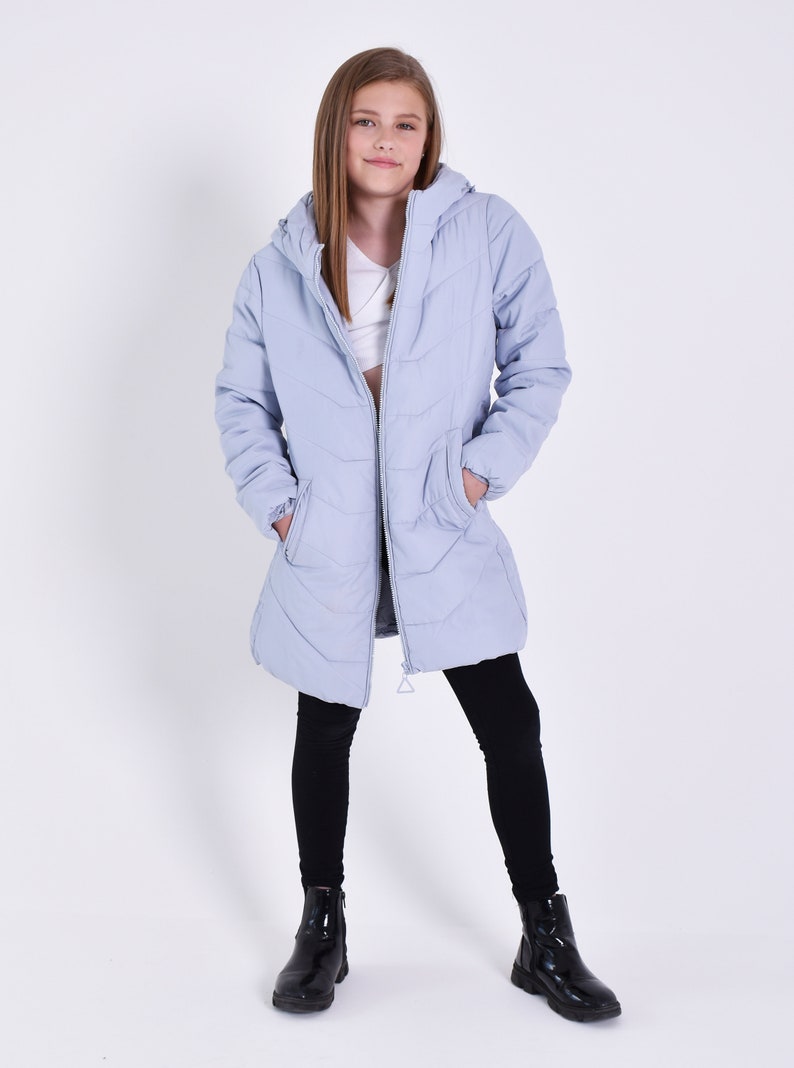 Anthrazit Mode Mädchen Zick-Zack Midi Länge Winter Mantel GJW05-DP Light Blue