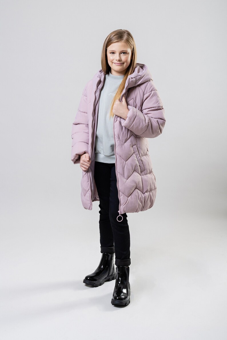 Anthrazit Mode Mädchen Zick-Zack Midi Länge Winter Mantel GJW05-DP Dusty Pink