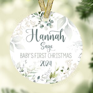 Greenery Baby 1st Christmas Ornament, Personalized Baby First Christmas Ornament, Eucalyptus Ornament, New Baby Gift, Baby Ornament F94