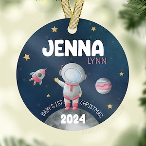 Astronaut Rocket Baby First Christmas Ornament, Personalized Baby Christmas Ornament, Outer Space Girl Ornament, Holiday Ornament T41