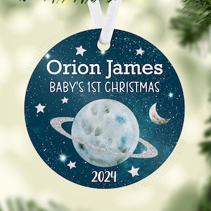 Outer Space Baby First Christmas Ornament, Personalized Baby Christmas Ornament, Planet Saturn Baby Girl Ornament, Holiday Baby Ornament T58