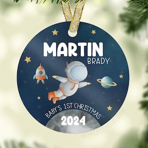 Astronaut Rocket Baby First Christmas Ornament, Personalized Baby Christmas Ornament, Outer Space Baby Boy Ornament, Holiday Ornament T41