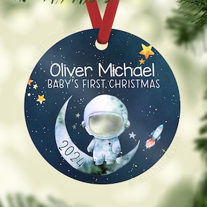 Astronaut Rocket Baby First Christmas Ornament, Personalized Baby Christmas Ornament, Outer Space Baby Boy Ornament, Holiday Ornament T67