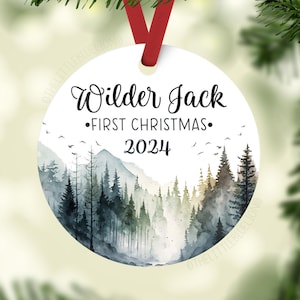 Mountains Baby First Christmas Ornament, Personalized Baby Christmas Ornament, Adventure Awaits Baby Boy Ornament, Holiday Baby Ornament M28