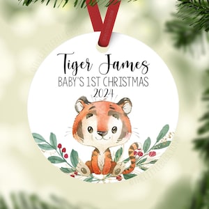 Tiger Baby 1st Christmas Ornament, Personalized Baby First Christmas Ornament, Tiger Baby Boy Ornament, New Baby Gift, Safari Ornament S7