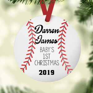 Baseball Baby First Christmas Ornament, Personalized Baby Christmas Ornament, Baseball Gender Neutral Ornament, Holiday Baby Ornament B2