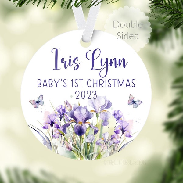 Irises Baby 1st Christmas Ornament, Personalized Baby First Christmas Ornament, Baby Girl Ornament, Iris Flowers Holiday Ornament F98